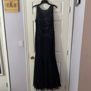 Betsy & Adam Black Beaded Maxi Dress